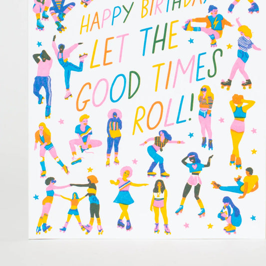 Roller Skaters Birthday Letterpress Greeting Card